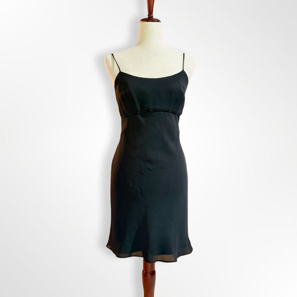 Jessica McClintock Gunne Sax, VTG 90s Black Strappy Empire Waist Dress, 6 LBD